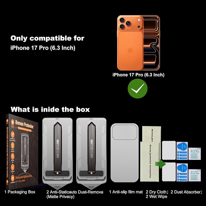 [2-Pack Matte Tempered Glass Screen Protector for iPhone 15 Pro Max Anti-Fingerprint &amp Oil Resistant Smooth as Silk 9H Hardness Bubble-Free Case Friendly 6.7-Inch