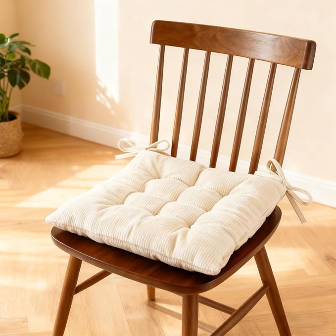 Square Seat Cushion for Kitchen Dining Chairs, Soft & Comfortable 15.5" x 15.5" Chair Pads, 6 Packs, Beige