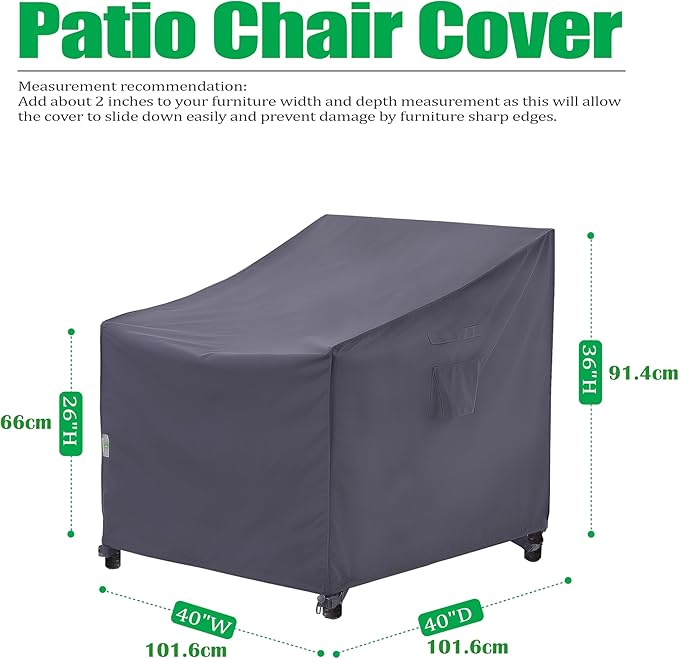 F&J Outdoors Patio Chair Covers, Heavy Duty Waterproof UV Resistant Outdoor Large Deep Seat Lounge Chair Club Chair Cover, Grey, 40" W x 40" D x 36" H