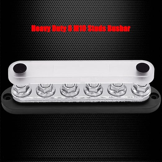 6 x M10 (3/8") Studs Power Distribution Block Bus Bar 12V, Ampper 7" HD 300A Marine BusBar Battery Distribution Block W/Cover for Car Boat Solar (Black)