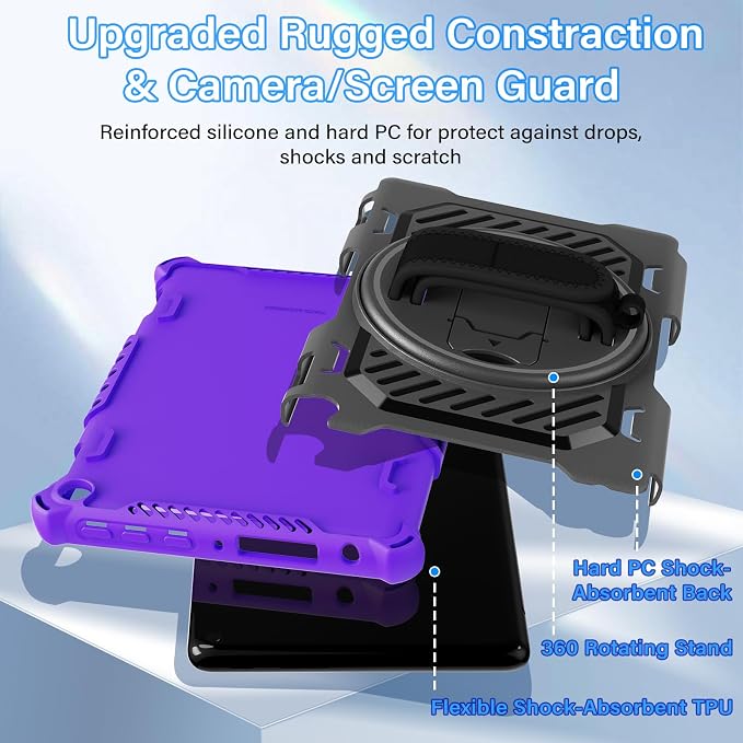 for Flre HD 8 &amp 8 Plus Case 12th/10th Generation | (2024/2022/2020 Release) with 360 Kickstand Hand Strap for Kids