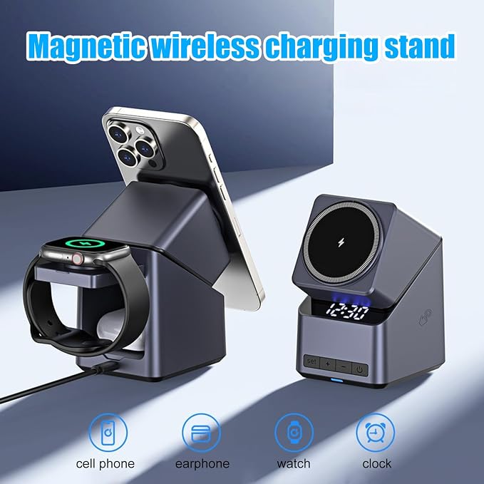 180° Rotating Wireless Charger for iPhone 12-16 15W MagSafe Charging Stand with Auto-Align Smart Trickle Mode Overcharge Protection Day/Night Charging Dock