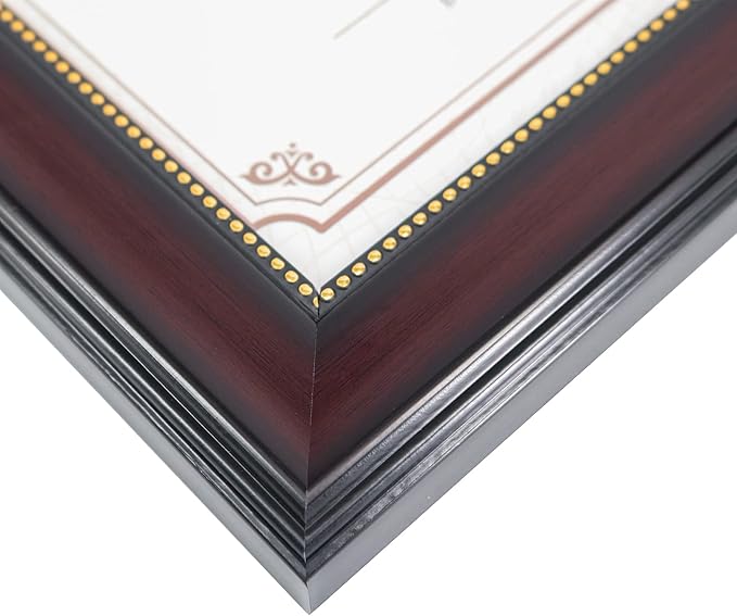 GraduatePro 8.5x11 Diploma Frame, Picture Frame for Wall and Tabletop Display with UV Protection Acrylic, Professional Wooden Look, Mahogany with Gold Beaded, Pack of 3