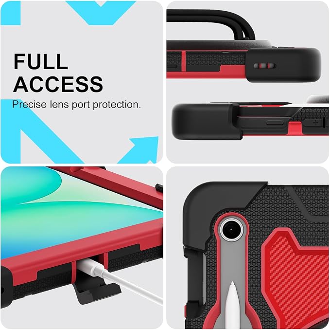 Galaxy Tab S10 Lite/S10 FE/S9 FE 5G/S9 Case 10.9/11 inch | with Screen Protector 360° Rotating Kickstand Hand/Shoulder Strap Heavy Duty Shockproof Cover S Pen Holder Kids Friendly
