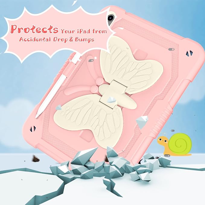 Ambison Kids Case for iPad A16 11th/10th Generation 11''/10.9'' Multicolor | 9H Tempered Glass Screen Protector Butterfly Stand Shoulder Strap Heavy DutyShockproof Pencil Holder