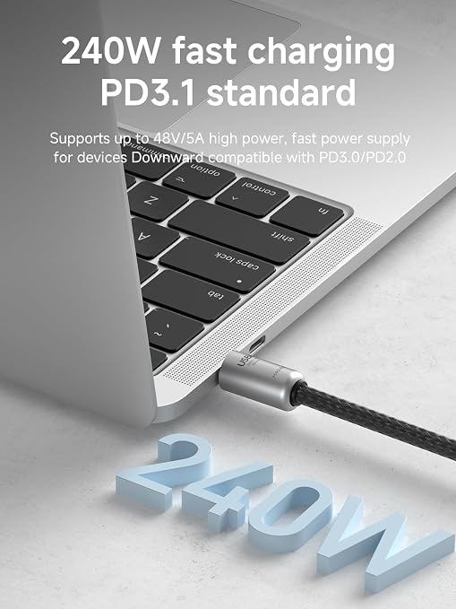 Hagibis USB4 Cable 1ft Phone Lanyard Cable 80Gpbs 240W 8K@60Hz Portable USB C to Type-C Wrist Lanyard for iPhone 17 16 15 Pro Max iPad Pro Thunderbolt 5/4/3 External SSD (Grey-30cm)