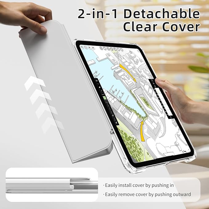 Detachable Case for iPad A16 11th Gen 11/10th Gen 10.9 Black | Slim Transparent Shell Back Soft Shockproof TPU Frame Without Pencil Holder Auto Sleep/Wake