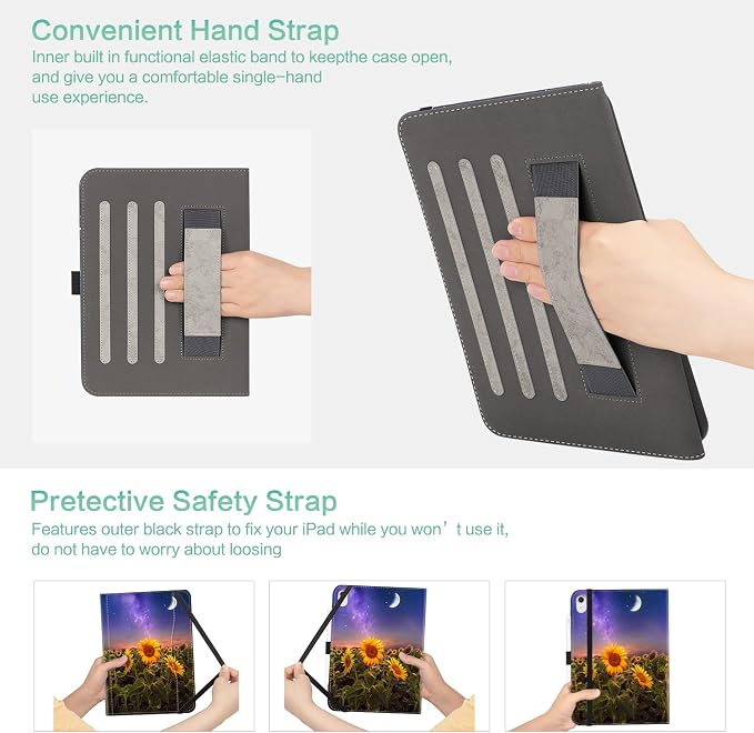 Lokigo Case for iPad (A16) 11th/10th Generation Aurora Forest | for iPad 11th-11 Inch/10th-10.9 Inch Stand Cover Pencil Holder/Hand Strap/Pocket Support Touch ID Auto Wake/Sleep