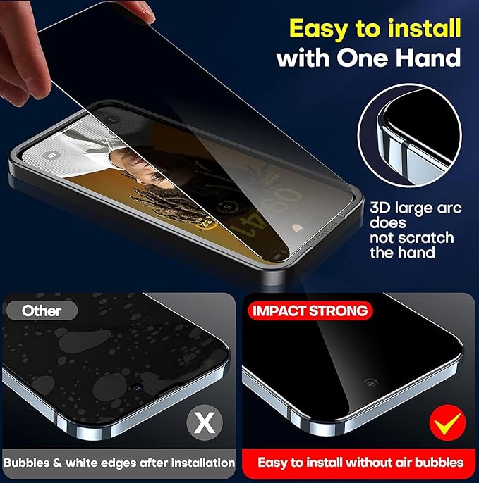 ImpactStrong Anti-Spy Privacy Screen Protector for iPhone 11 / iPhone XR (6.1-Inch) 9H Tempered Glass Shatter-Resistant Anti-Scratch Easy Install Kit Case Friendly 2-Pack