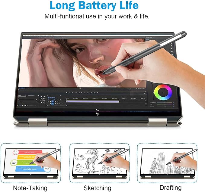 Stylus Pen for HP Omnibook X Flip Rechargeable MPP 2.0 with 4096 Pressure | Digital Stylus Pen for HP Envy/Pavilion/Spectre x360 – Tilt Support Palm Rejection Fast Charge Ideal for Drawing &amp N
