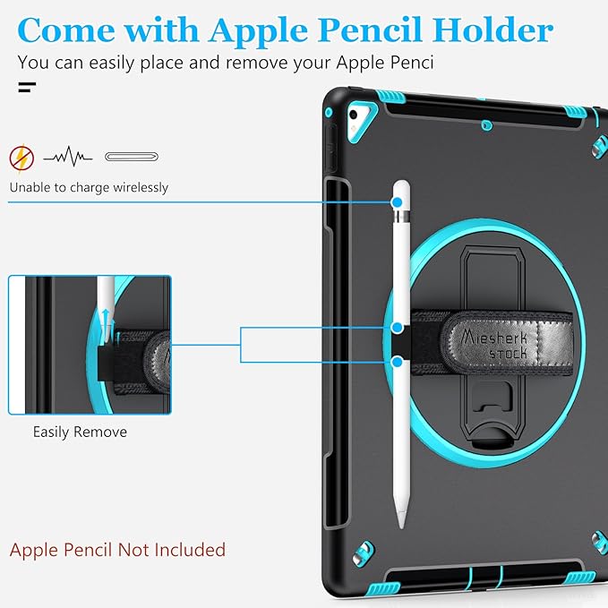 Case for iPad Pro 12.9 2nd Generation 2017& 2015 1st Generation, Heavy Duty Rugged TPU Protective Cover with Screen Protector- Stand + Handle Hand & Shoulder Strap + Pencil Holder- Mint Green