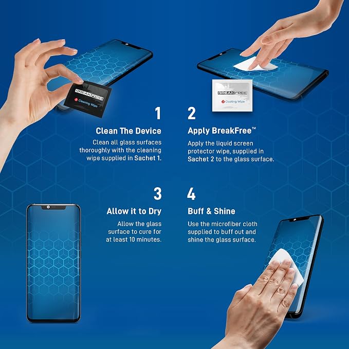 BREAK FREE Liquid Glass Screen Protector With $250 Coverage | Wipe On Scratch and Shatter Resistant Nano Protection for All Phones Tablets and Smart Watches - Universal Compatibility