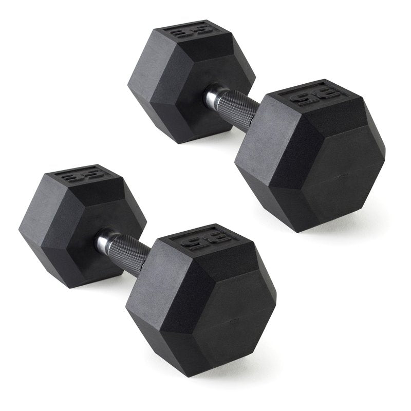 CAP 35 LB Rubber Coated Hex Dumbbell Weight, Rubber Free Weights for Home Gym Strength Training, Comfort Grip Handle, Pair