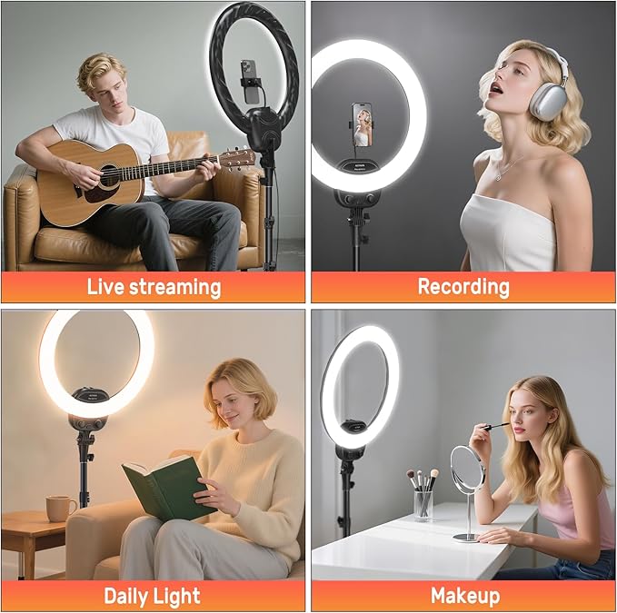 ALTSON 14'' Selfie Ring Light with 63'' Tripod Stand & Phone Holder, Dimmable LED Phone Ring Light for Video Recording/Live Streaming/Makeup/YouTube/TikTok, Circle Light with Remote for Phone&Camera