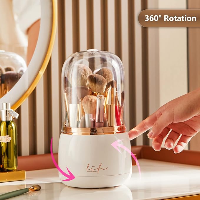 Large Makeup Organizer with Brush Holder, Makeup and Skincare Organizer for Vanity, Cosmetics Skincare Organizers with Lid and Drawers for Countertop, Bathroom, Dresser, Ideal Gifts for Women