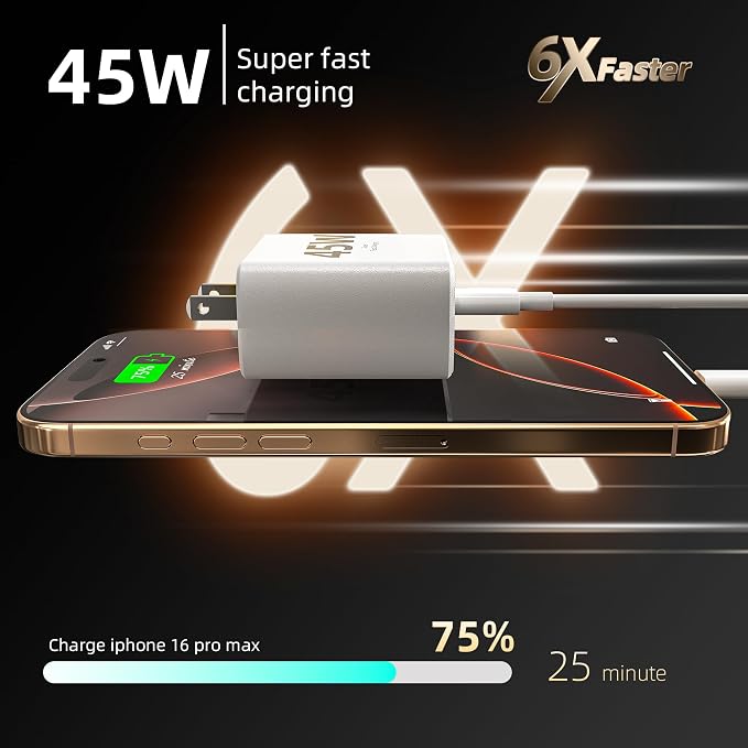 TANSEY 45W USB C Fast Charger with 6.6FT Braided Nylon Cable PD 3.0 Charger Block Compatible with iPhone 16/15 Series iPad AirPods Pro 2 &amp Samsung S24