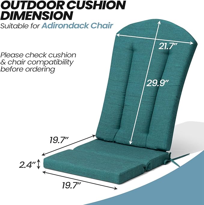 Crestlive Products Adirondack Chair Cushion Outdoor Rocking Chair Cushion Water Resistant 50x20 Inch High Back Patio Replacement Cushion, Malachite