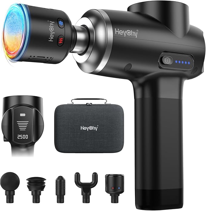 HEYCHY Percussion Massage Gun Deep Tissue with Heat and Cold Head, Portable Handheld Muscle Massager, Percussion Back Body Masajeador 12mm Amplitude for Athletes, Electric Back and Neck Massager
