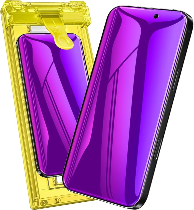 Fotbor for iPhone 16 Pro Max Privacy Screen Protector 2 Pack Purple Magenta Gradient Anti-Spy Anti-Blue Light 7H Hardness Private Film [Auto-Alignment Tray] No Peeling Shatterproof Case Friendly