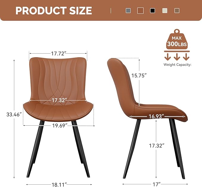 Dining Chair Set of 4 PU Leather Dining Room Chairs Upholstered Comfy Dining Chairs Modern Kitchen Armless Side Chair with Sturdy Metal Legs,Umber
