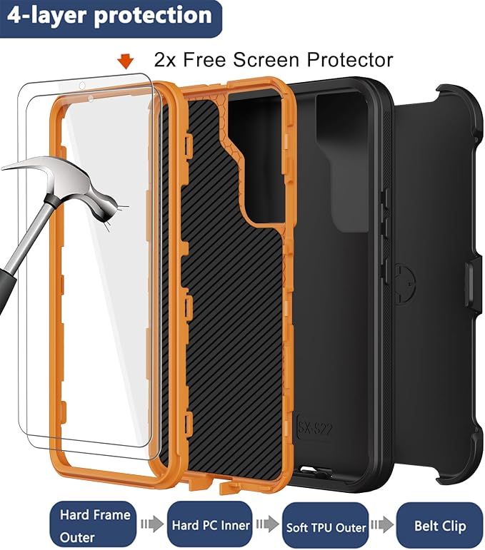 for Samsung Galaxy S22 Plus Case with Belt Clip Holster 2X Screen Protector [Military Grade Protection] Heavy Duty Full Body Shockproof Rugged Protective Cover for Samsung S22 Plus 5G Black