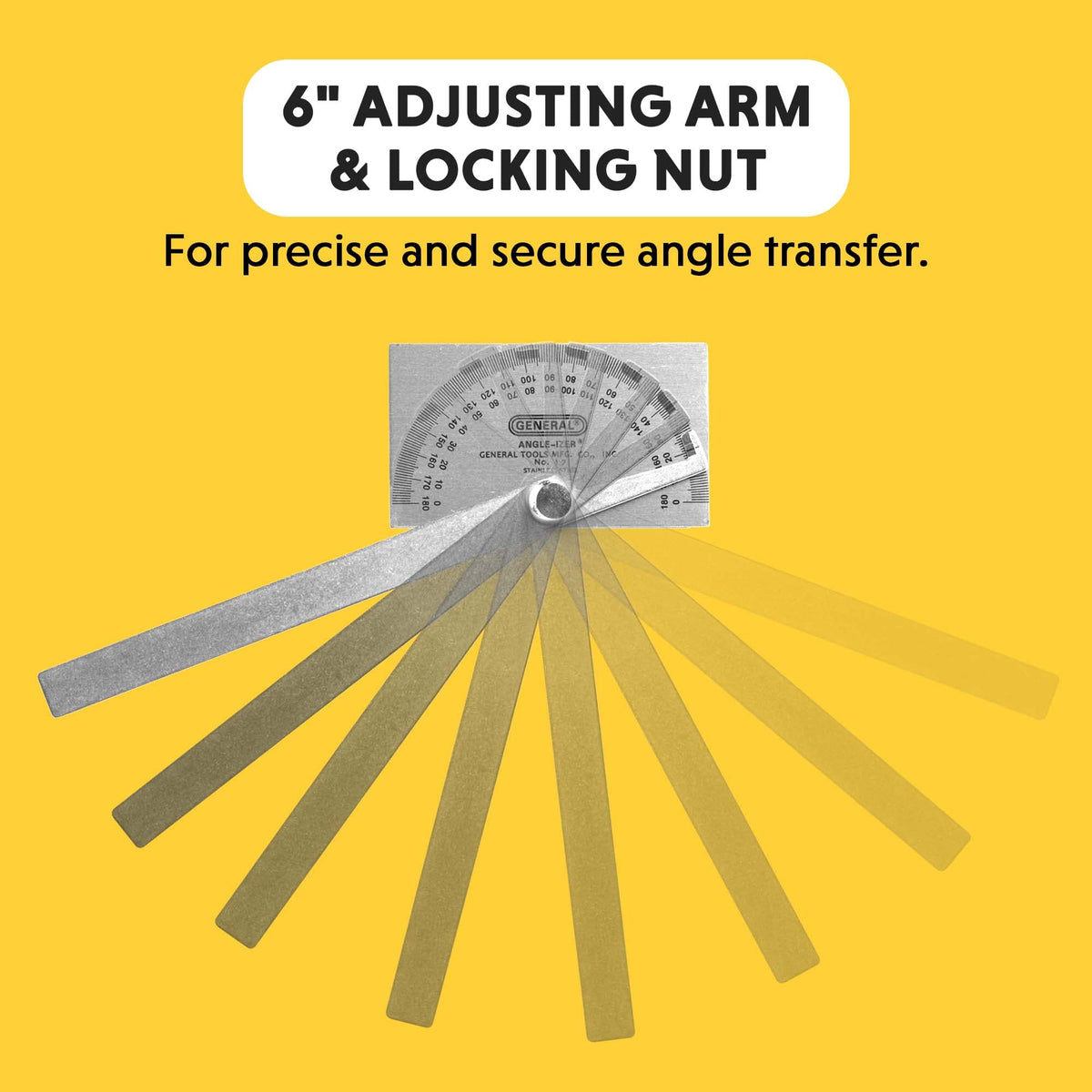 General Tools Angle Protractor #17 Stainless Steel Square Head - Measuring Tool for Carpenters & Woodworking Hobbyists