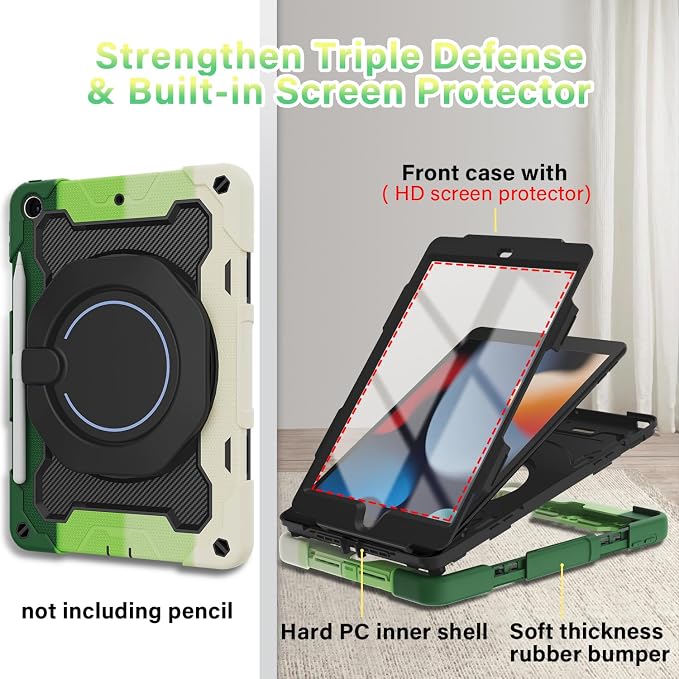 for iPad 9th 8th 7th Generation Case(iPad 10.2 inch) for Kids | 15ft Drop Protection Rugged with 360 Kickstand Handle Shoulder Strap，HD Screen Protector，Shockproof (2021/2020/2019 Release)