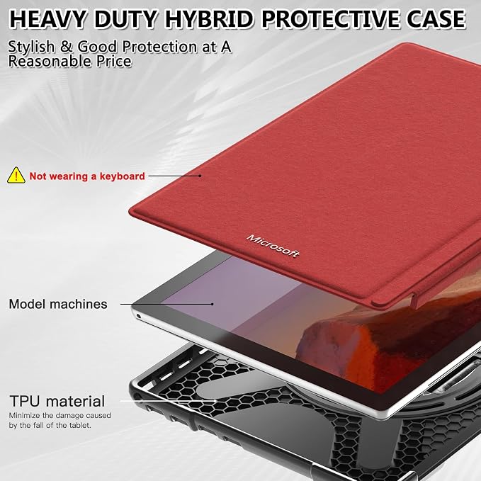 BRAECNstock Case for Microsoft Surface Pro 7+ Plus/7/6/5/4 12.3 - Black | Shockproof Case with 360° StandHand Strap &amp Pencil Holder | Type Cover keyboard CompatibleBusiness Friendly