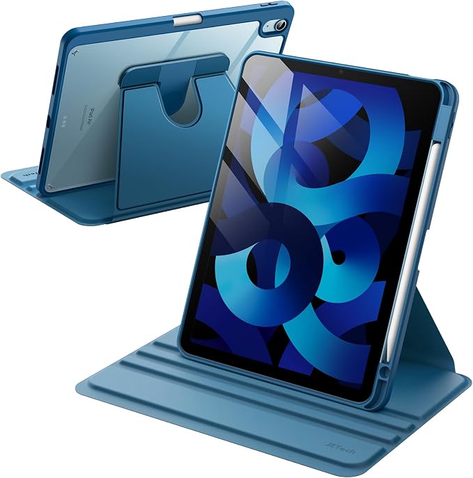 JETech Rotating Case ONLY for iPad Air 11-Inch M4/M3/M2 (2026/2025/2024) iPad Air 5/4 (2022/2020 5th/4th Generation 10.9-Inch) 360 Degree Rotation Protective Stand Cover Clear Back (Black)