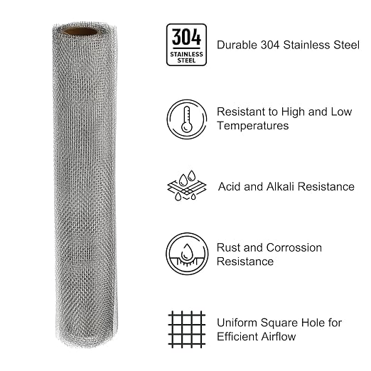 PATIKIL 40" L x 10" W Woven Wire Mesh, 16 Mesh 304 Stainless Steel Air Vent