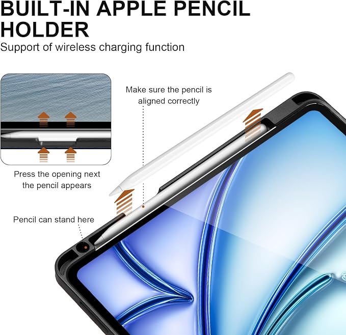 Genuine Leather Case for iPad 11th Gen 11/10th Gen 10.9 Black | Pencil Holder Adjustable Stand Auto Wake/Sleep Shockproof