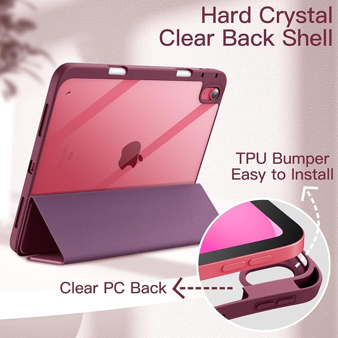 JETech Case Cover for iPad (A16) 11th/10th Gen Black | For 2025/2022 Model Clear Transparent Back Pencil Holder Slim Shockproof Tri-Fold Stand Auto Wake/Sleep