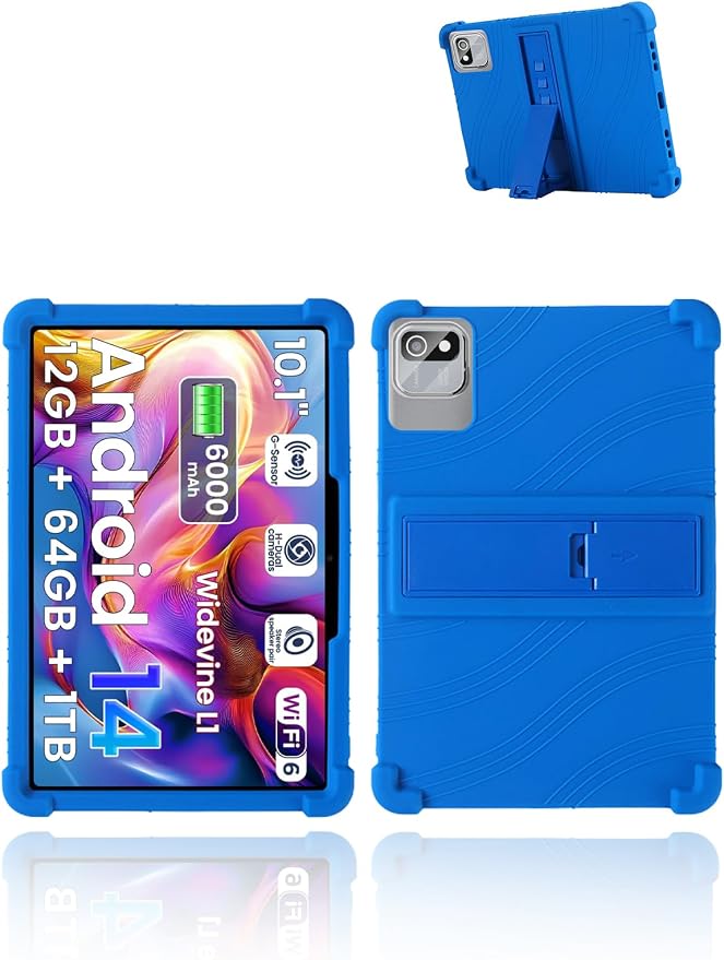 for tabtrust T10B-B Android 14 Gaming Tablet10.1 2.5K Ultra Clear Display Tablet Model CaseSoft Silicone Adjustable Stand Cover Lightweight Kids FriendlyBlack.