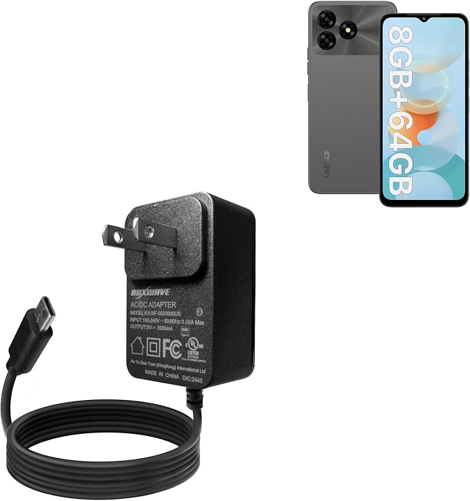 BoxWave Charger Compatible with Umidigi G5A - Wall Charger Direct (15W) Rapid Charge Your Device with Built-in 3ft Cable