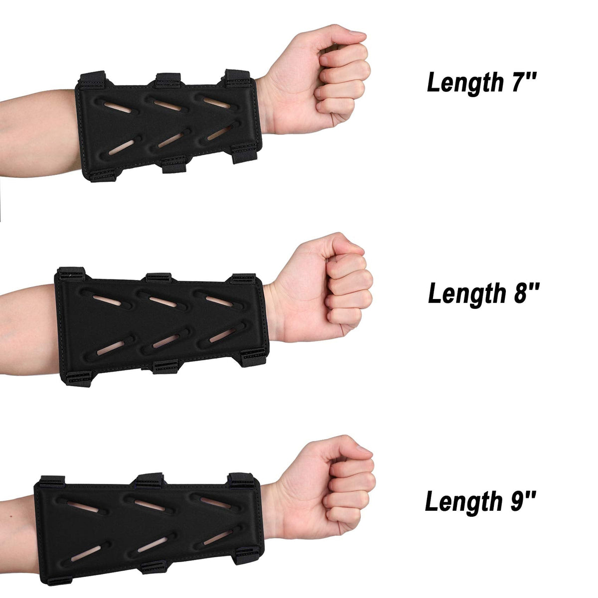 KRATARC Archery Arm Guard Adjustable 3-Strap Accessory Lightweight Hunting Target Practive Adult Unisex (Black, Length 8'')
