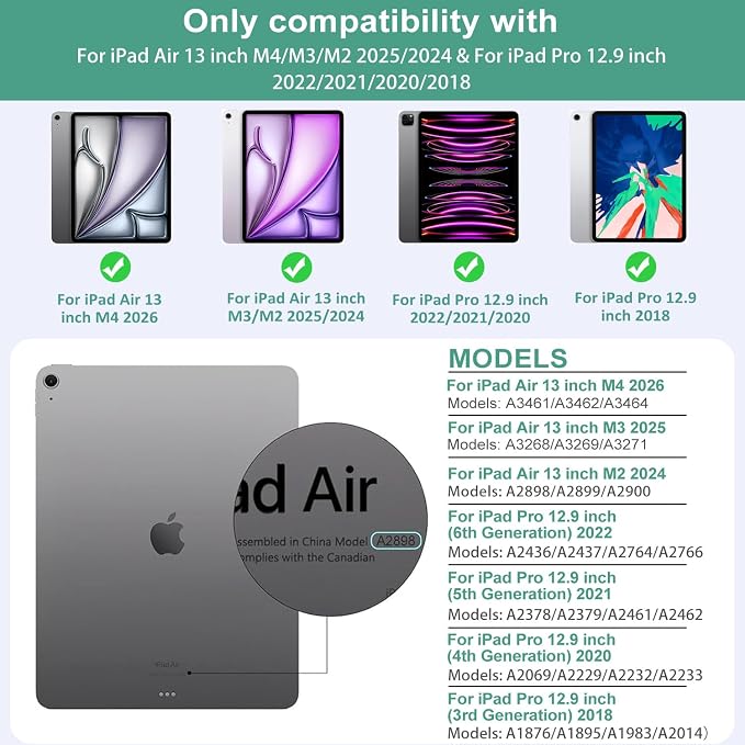 Vimorco Folio Case for iPad Air 13 inch M4/M3/M2 (2026/2025/2024)Dragonfly | for iPad Pro 12.9 inch 6th/5th/4th/3rd GenerationPencil Holder&ampPocket&ampHand StrapAdjustable Angles CoverAuto Sle