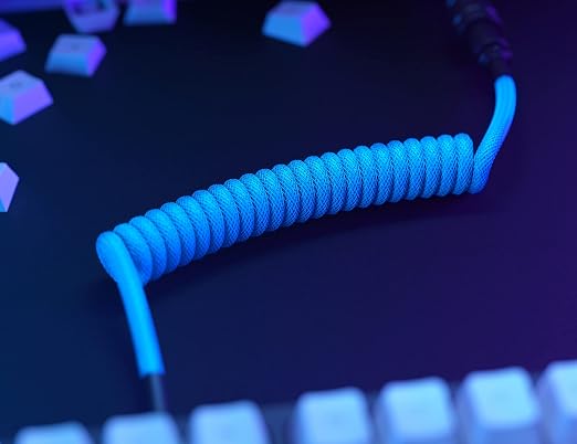GLORIOUS Coiled Keyboard Cable – Coiled USB C Cable Artisan Braided Cables for Mechanical Gaming Keyboard Coiled Cable - Custom Keyboard Cable (Cobalt Blue)