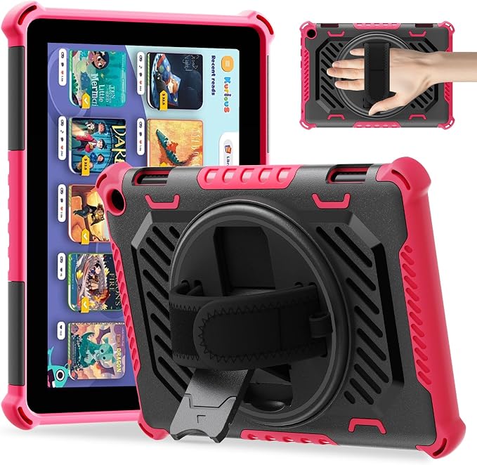 for Flre HD 8 &amp 8 Plus Case 12th/10th Generation (2024/2022/2020 Release) with 360 Kickstand Hand Strap for Kids