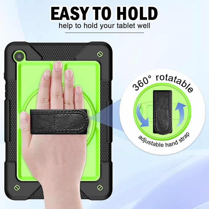 BMOUO for Samsung Galaxy Tab A9+ Plus Case 11 2023 (SM-X210/X216/X218) Shockproof Galaxy Tab A9 Plus Case with Rotating Stand and Hand/Shoulder Strap Black