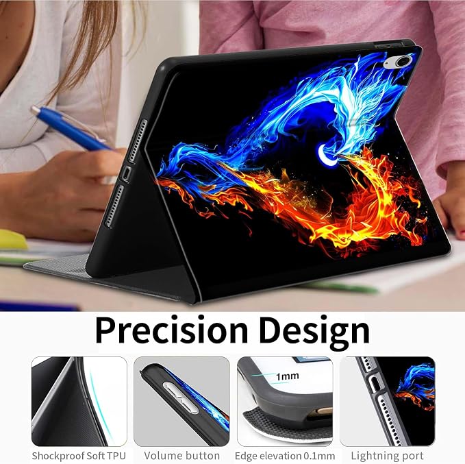 Case for iPad (A16) 11th Generation 11 Inch (2025)iPad 10th Generation 10.9 Inch (2022)PU Leather Slim Standing Smart Coverwith Auto Sleep/WakeBall on Fire
