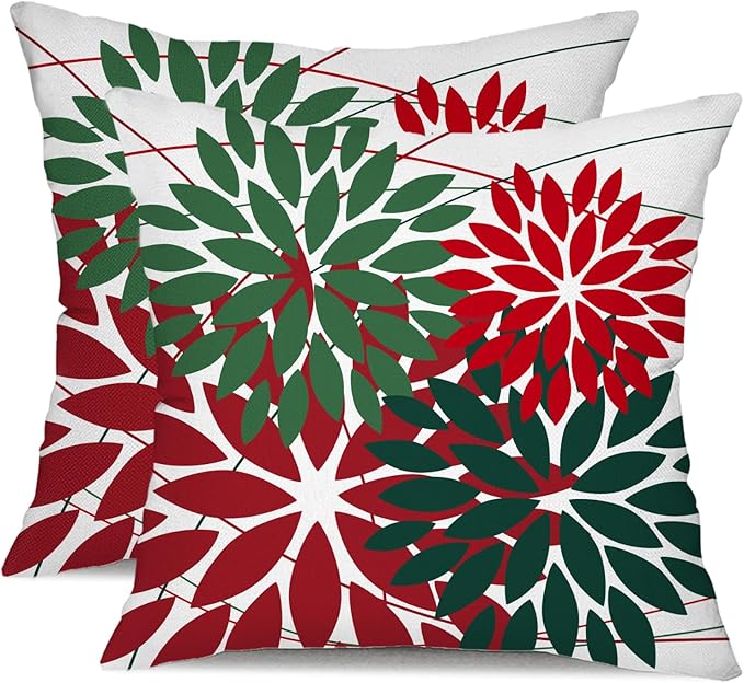 DFXSZ Outdoor Pillow Covers 18x18 Inch Set of 2 Red Green Flower Decorative Waterproof Summer Outdoor Pillow Covers for Patio Funiture Garden Couch 168P18