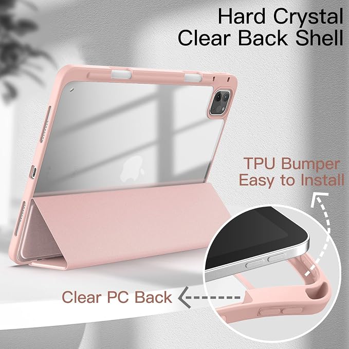 JETech Case Cover for iPad Pro 11 4/3/2/1 Black | For 2022/2021/2020/2018 Model Clear Back Pencil Holder Slim Shockproof Tri-Fold Stand Auto Wake/Sleep