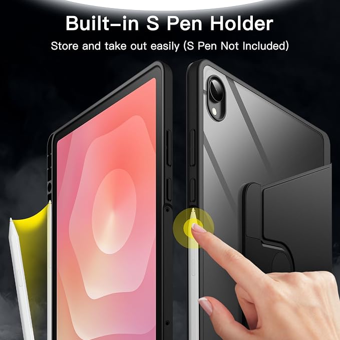 JETech Rotating Case Cover for Samsung Galaxy Tab S11 Black | 360° Rotation Stand Clear Back Design Auto Wake/Sleep S Pen Holder Full Protection