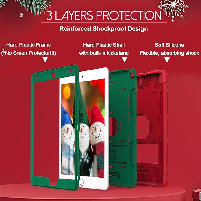 Rantice iPad 9th/8th/7th Generation Hybrid Shockproof Rugged Drop Protection Cover with Kickstand for iPad 10.2'' (Red+DarkGreen)