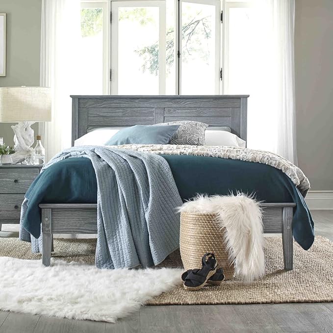Grain Wood Furniture Greenport Solid Wood Platform Bed, Full Size, Brushed Grey