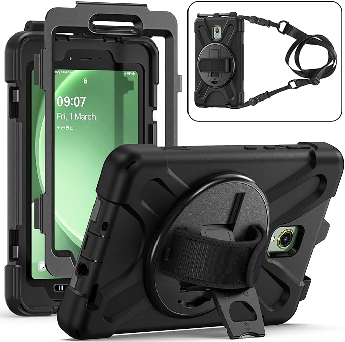 Samsung Galaxy Tab Active5/Active 3 8.0 Case with 360 Stand Handle Hand Strap &amp Shoulder Strap for Galaxy Tab Active5 8 2024 X300/X307 Active3 8 2020 T570/T575/T577 (Black)