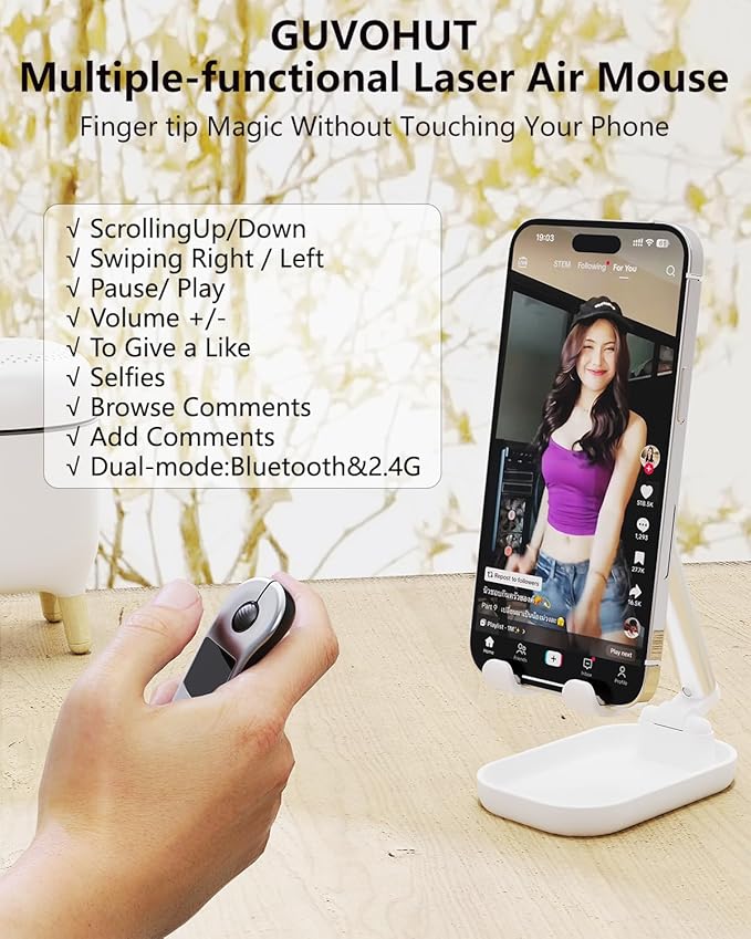 GUVOHUT Air Mouse for PC/iOS/Android with Touchpad Bluetooth 2.4G Remote Control for PowerPoint/Keynote/Tiktok/Camera/Kindle App Rechargeable Wireless Presentation for PPT Pointer (Silver)
