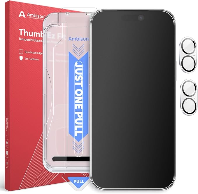 Ambison 2 Packs Matte Screen Protector for iPhone 17 6.3inch 2025 + 2 Packs HD Camera Lens Protector [One-Pull Installation＆Anti-Glare] 7X Powerful Scratch Resistance &amp Full Coverage protection