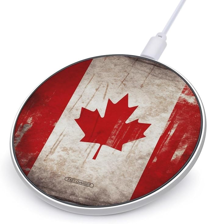 Retro Canada Flag Wireless Charger with USB Cable Qi-Certified 10W Fast Wireless Charging Pad Portable Charging Station Anti-Slip Slim Charger Mat for All Qi-Enabled Phones