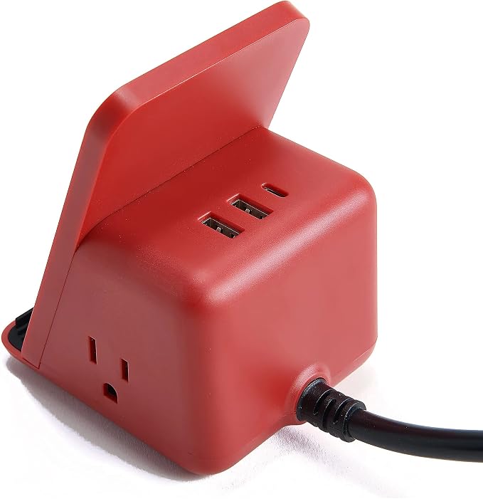 Halo Wireless Charging Pad with 3 USB Ports &amp 2 AC Outlets Phone Charging Station for up to Five Devices Red